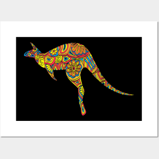 Australian Aboriginal Art - Colorful Kangaroo Tribal Design Posters and Art